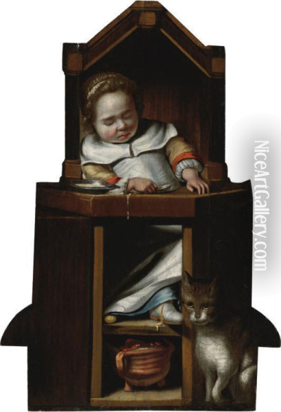 Property Of Heidi Shafranek
 

 
 
 

 
 A Boy Asleep In His High Chair Oil Painting - Cornelis Bisschop