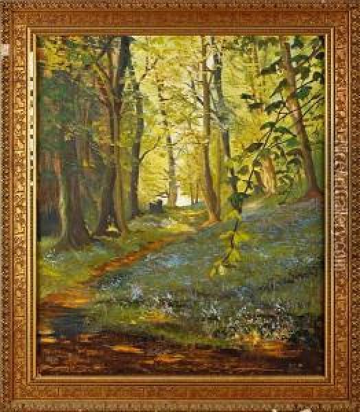 The Bluebell Woods Oil Painting - J. Wright