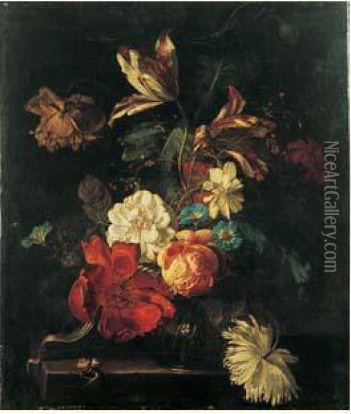 Nature Morte Au Vase De Fleurs Sur Un Entablement Oil Painting - Willem Grasdorp