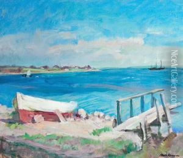 A View From The Artist's Property On Thuro. Signed Niels Hansen Oil Painting - Niels Hansen