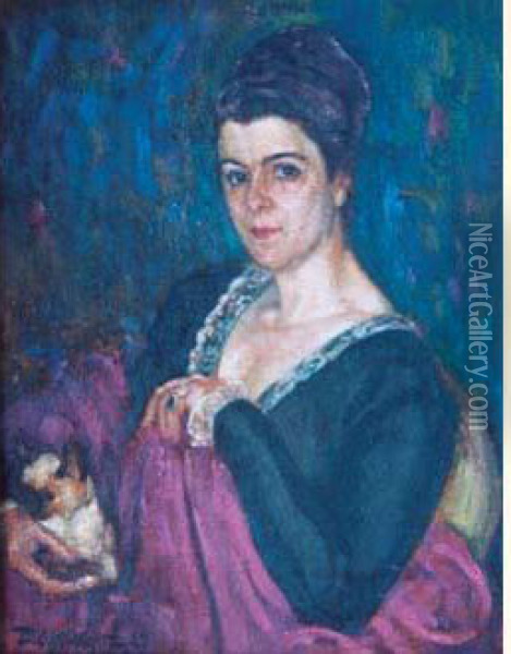 Femme Au Chat Siamois (1920) Oil Painting - David O. Widhopff