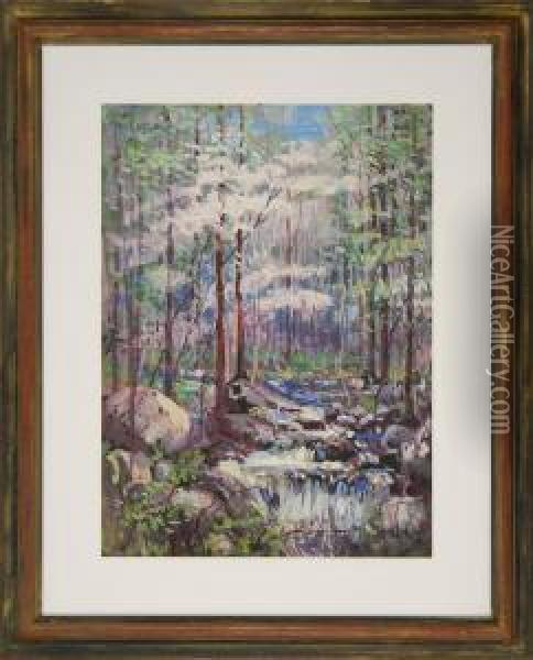 Forest Landscape In Purples And Greens Oil Painting - Harry Spiers