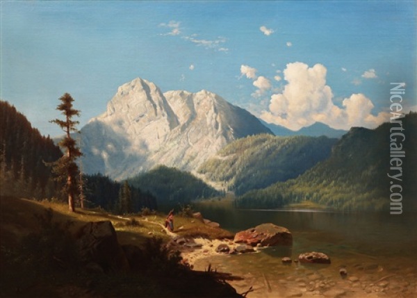 Alpske Jezero Oil Painting - Adolf Chwala