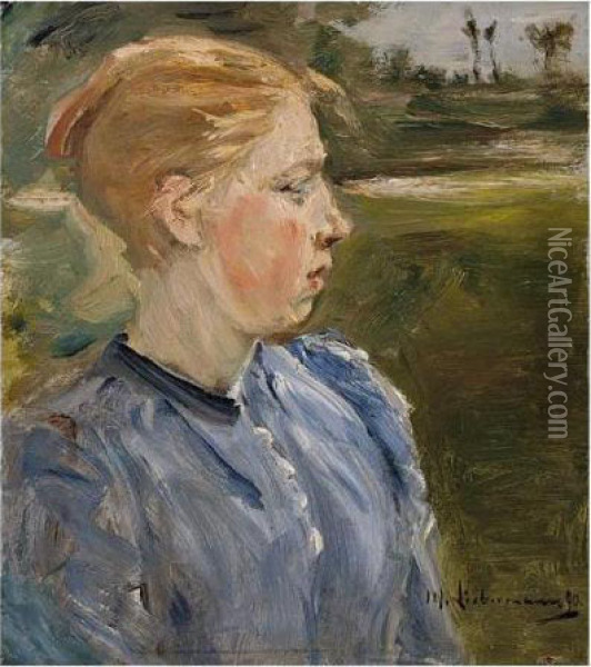 Blaues Madchen In Landschaft - Bauernmadchen (blue Girl In Landscape-farmgirl) Oil Painting - Max Liebermann