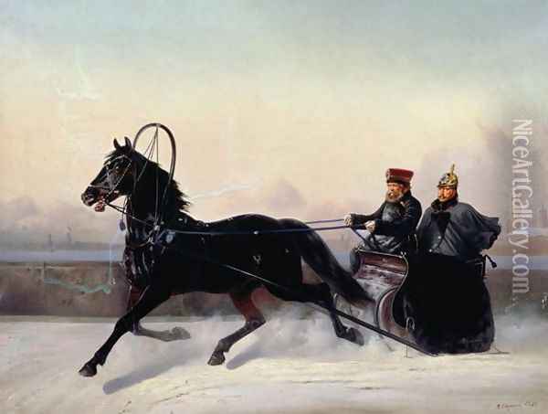 Emperor Nicholas I 1796-1855 Driving in a Sleigh Oil Painting - Nikolai Egorovich Sverchkov