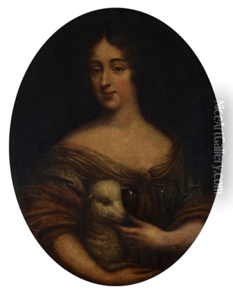 Portret Kobiety Z Barankiem (krolowa Maria Kazimiera Sobieska?), 1670 - 1680 Oil Painting - Pierre Mignard the Elder
