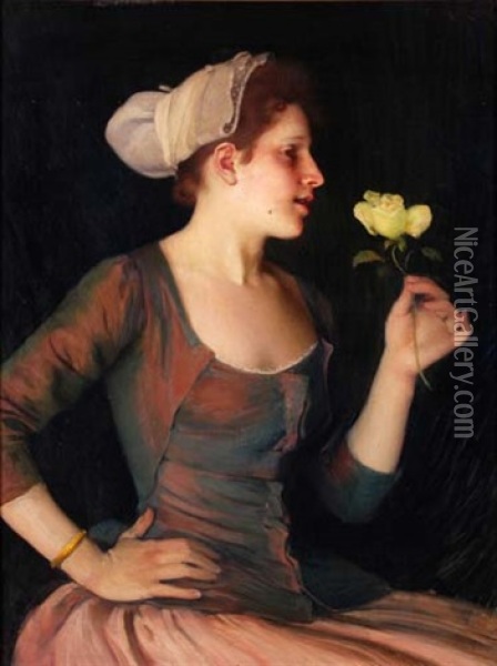 Junge Frau Mit Rose Oil Painting - Charles Giron