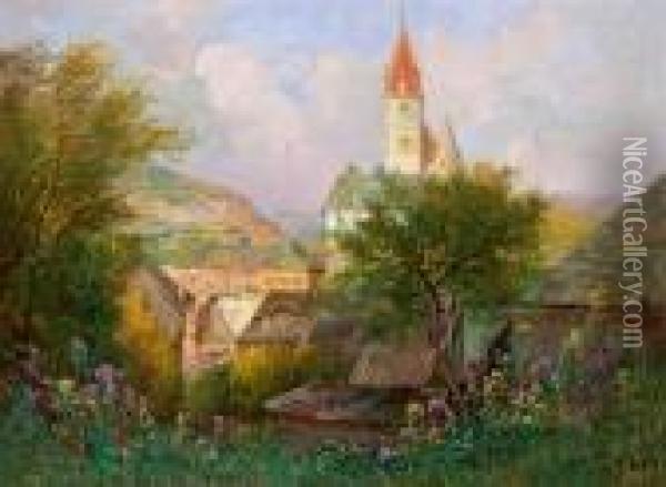 Blick Auf Weisenkirchen In Der Wachau Oil Painting - Karl Vikas