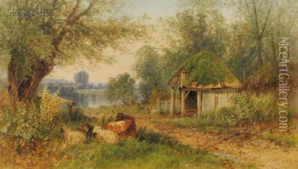 Landscape With Cottage And Livestock Oil Painting - Albert (Fitch) Bellows