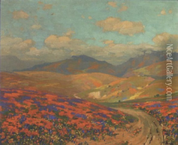 Where The Wild Flowers Are Blooming In The Foothills Of The Tehachapi Mts. Oil Painting - Ferdinand Kaufmann