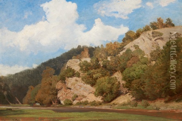 Rocky Hillside With A River Oil Painting - Johann Valentin Ruths