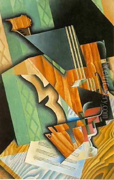 Violin And Glass Oil Painting - Juan Gris