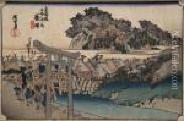 View Of Mount Fuji; Fujisawa (a Pair) Oil Painting - Utagawa or Ando Hiroshige