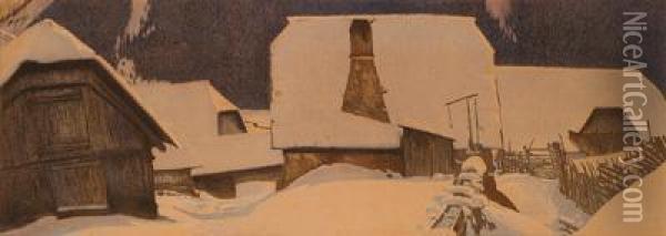 Otto Barth Bauernhauser Im
Winter Oil Painting - Otto Barth