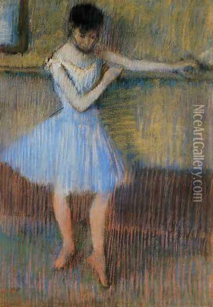 Dancer in Blue at the Barre Oil Painting - Edgar Degas