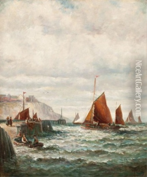 Awaiting The Return Of The Fleet Oil Painting - Charles Thornley