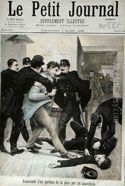 Assassination of a Policeman by an Anarchist, cover illustration of Le Petit Journal, 3rd March 1895 Oil Painting - Royer, Lionel