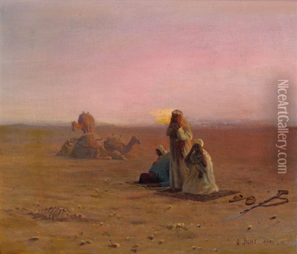 Araber Beim Abendgebet In Der Wuste Oil Painting - Otto Pilny