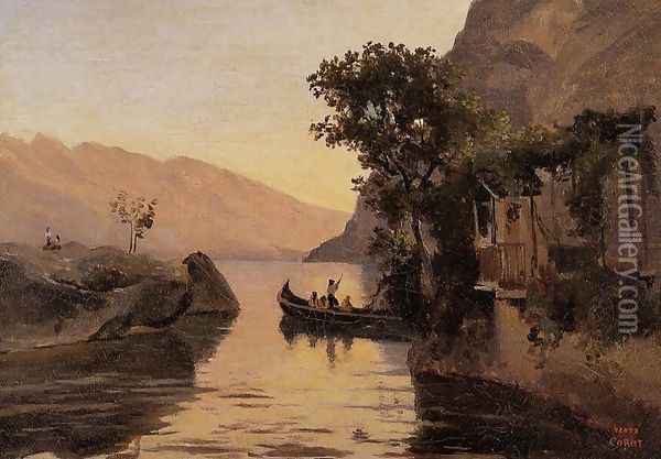 View at Riva, Italian Tyrol I Oil Painting - Jean-Baptiste-Camille Corot