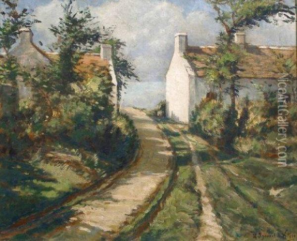 Maisons De Village Pres De La Mer Oil Painting - Charles Andre Igounet De Villiers