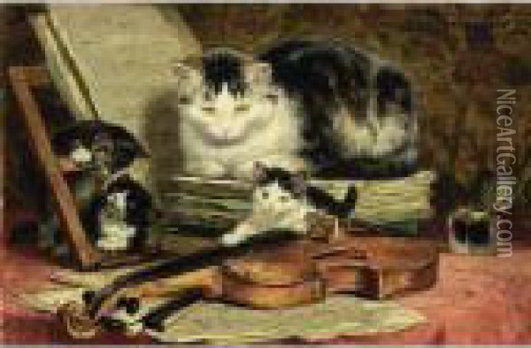 The Violin Lesson Oil Painting - Henriette Ronner-Knip