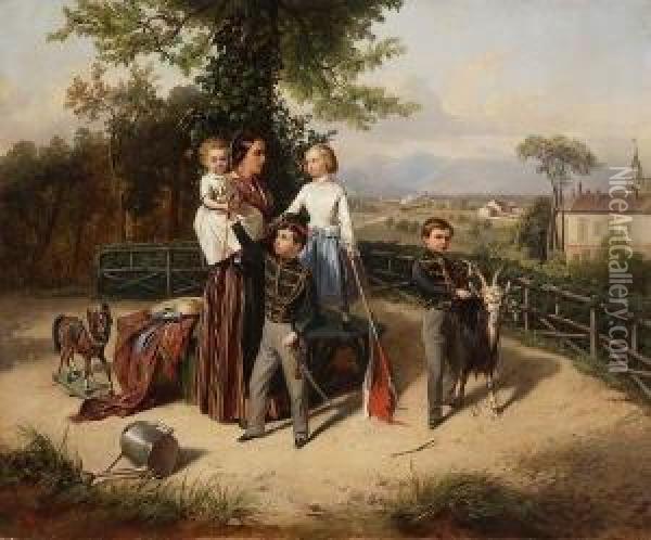 Junge Frau Mit Vier
 Kindern Oil Painting - Wilhelm Richter