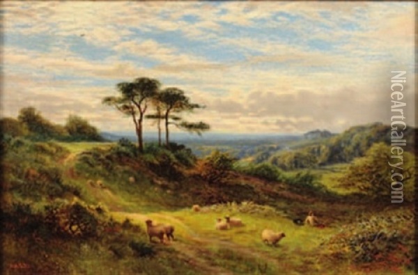 Open Landscape, Shepherd Oil Painting - Alfred Augustus Glendening Sr.