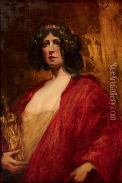Femme Au Manteau Rouge Oil Painting - Georges Antoine Rochegrosse
