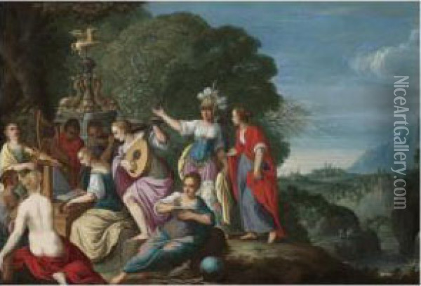 Minerva And The Nine Muses Oil Painting - Johann Konig