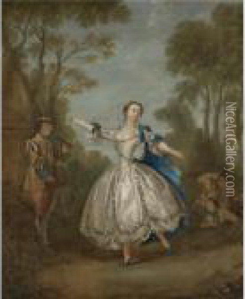 A Landscape With An Elegantly-dressed Lady Dancing Beside Musicians Oil Painting - Nicolas Lancret