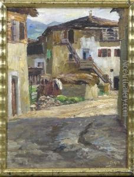 Munchener Landschaftsmaler, Hier:strase Im Gebirgsdorf, U.r Oil Painting - Willy Tiedjen