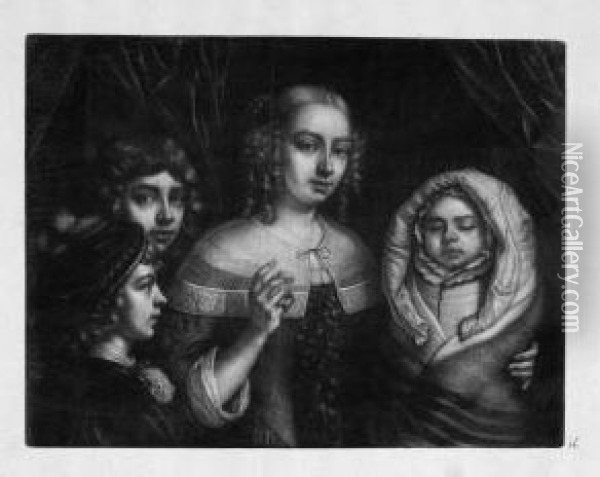 Portrat Einer Jungen Frau Mit Drei Kindern Oil Painting - Wallerand Vaillant