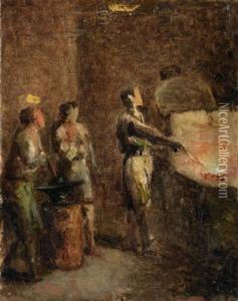 Interno Di Fucina Con Maniscalco Oil Painting - Sebastiano De Albertis