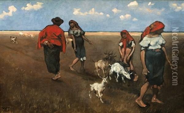 In The Fields Oil Painting - Wlodzimierz Tetmayer