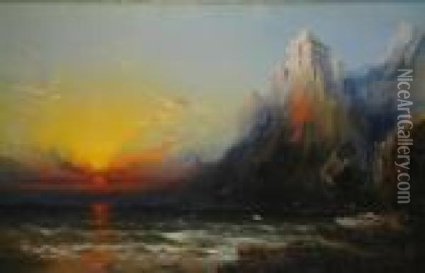 Sunset On The Coast Oil Painting - James Hamilton