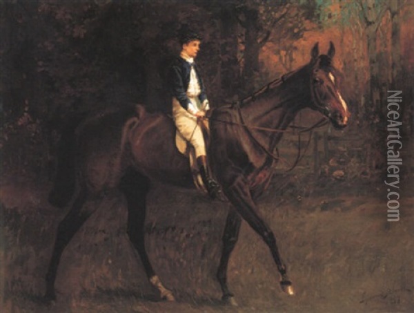 Tom Cannon On Horseback Oil Painting - James Lynwood Palmer