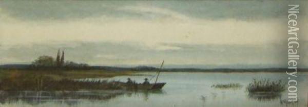 Lake Scene With Figures In A Boat Oil Painting - Albert Moulton Foweraker
