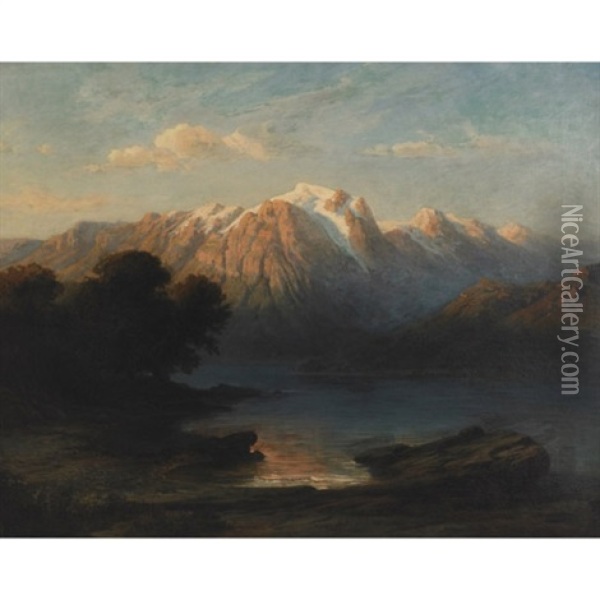 A View Of Mountains And Lake Oil Painting - Frederick Charles Vipont Ede
