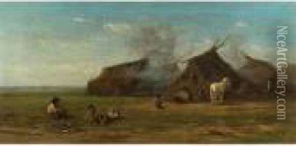 Zigeunerfamilie Mit Pferden Vor Zelten In Der Pusta Oil Painting - Willem Roelofs