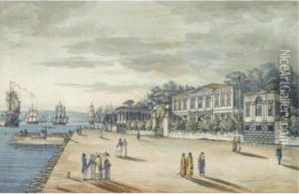 L'ambassade Russe A Buyukdere Oil Painting - Jean-Baptiste Hilaire