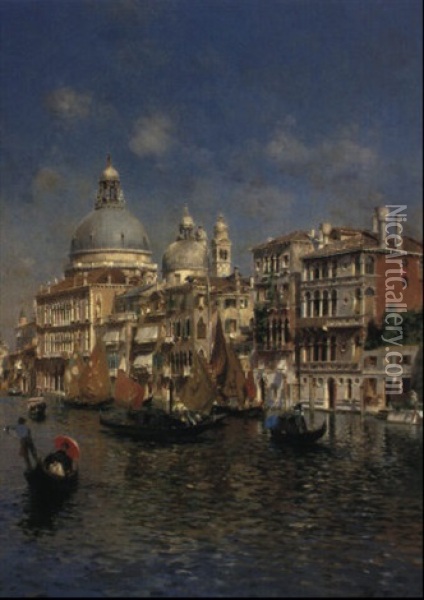 View Of The Grand Canal Looking Towards Santa Maria Della Salute Oil Painting - Rubens Santoro