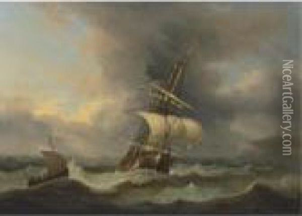 Shortening Sail Off South Foreland Oil Painting - Thomas Luny