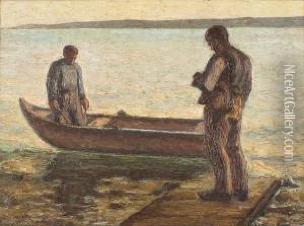 Zwei Fischer Mit Bootam Steg Oil Painting - Emmanuel Zairis