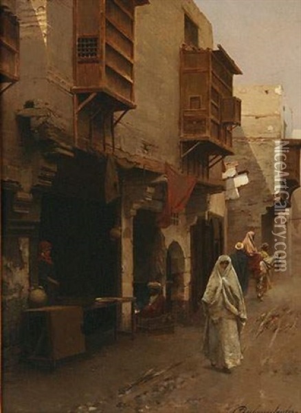 Rue De Village Animee En Orient Oil Painting - Rubens Santoro