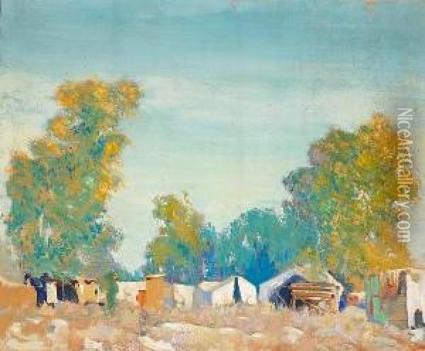 Campgrounds In The Sycamores; Ann Holding Her Pearls (double-sided) Oil Painting - Alson Skinner Clark