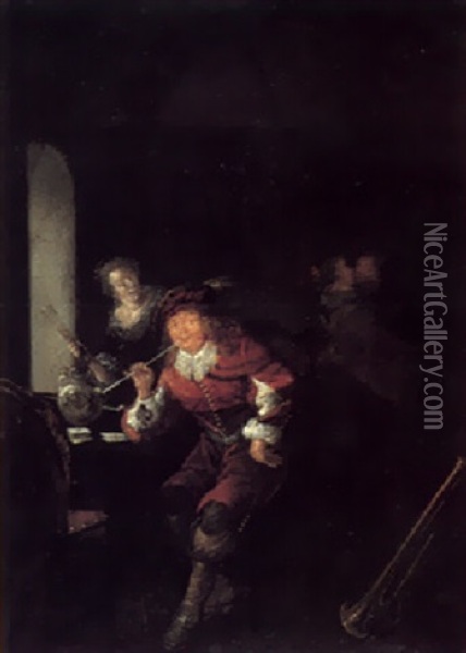 A Tavern Interior With A Man Smoking Oil Painting - Jan Miense Molenaer