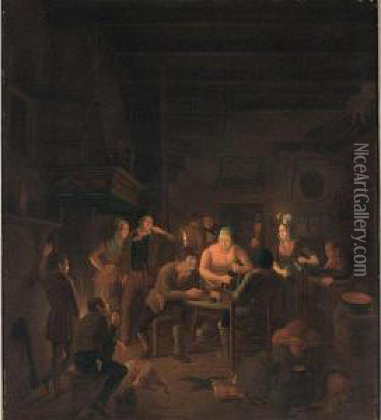 A Tavern Interior With Villagers Oil Painting - Christoffel Wust