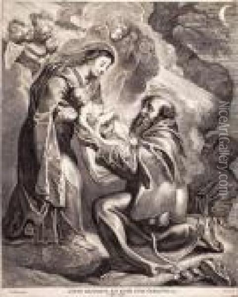Ein Heiliger Empfangt Das Jesuskind Oil Painting - Cornelius de Visscher