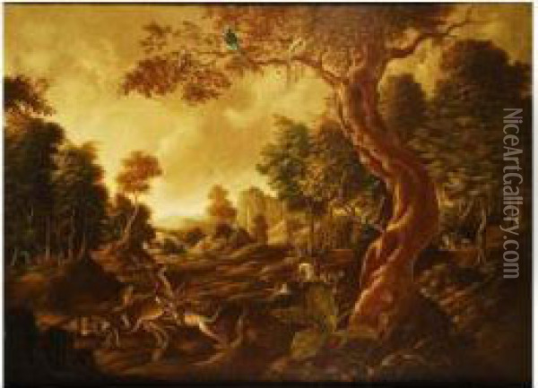 Paisaje Con Escena De Caza Oil Painting - Abraham Hondius