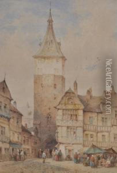 Continental Town Scene Oil Painting - Lewis John Wood